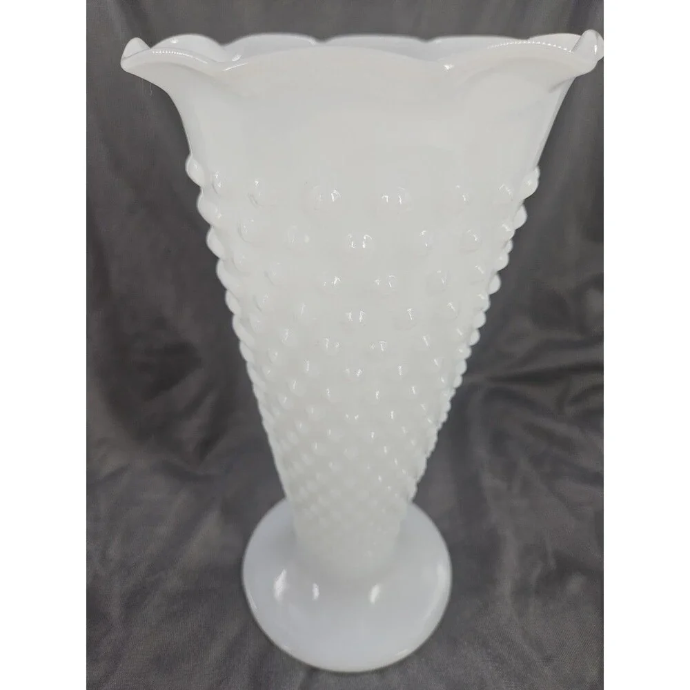 White Milk Glass Vase Lot‎ of 3 Vintage Hobnail Dots & Varied Lg, Small & Medium